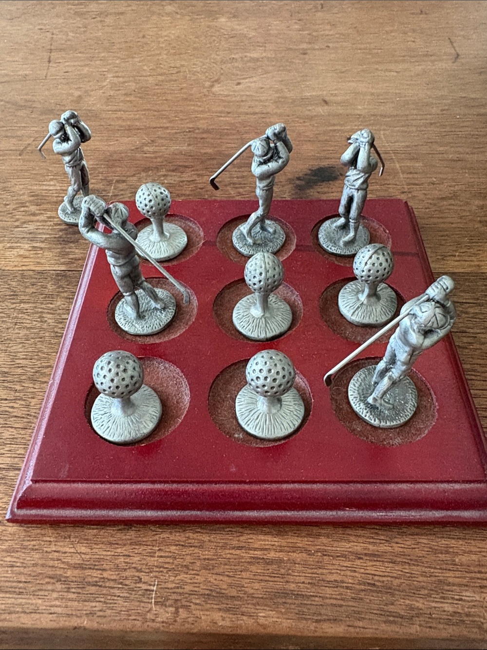 Vintage Golf Figurine Tic-Tac-Toe Set - Wood & Pewter